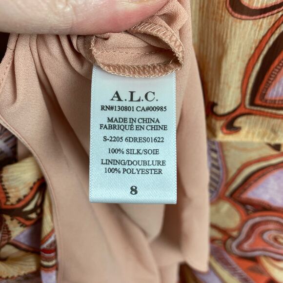 A.L.C. Nude Peach Multi Silk Amina Handkerchief Hem Midi Dress Sz.8 NWT - Picture 15 of 16